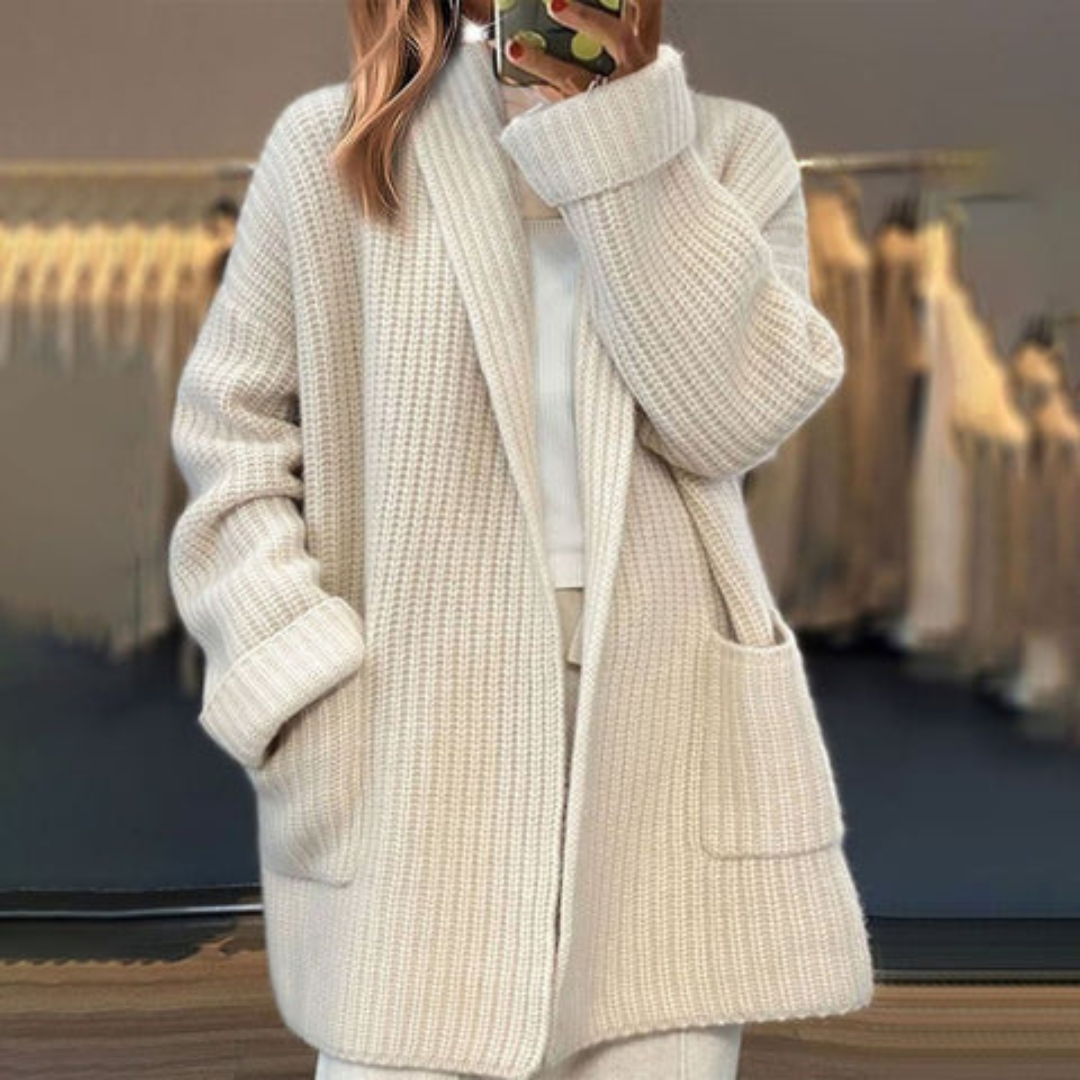 Relaxed longline ribbed cardigan for women | Thalira -3