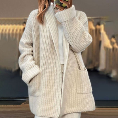 Relaxed longline ribbed cardigan for women | Thalira -3