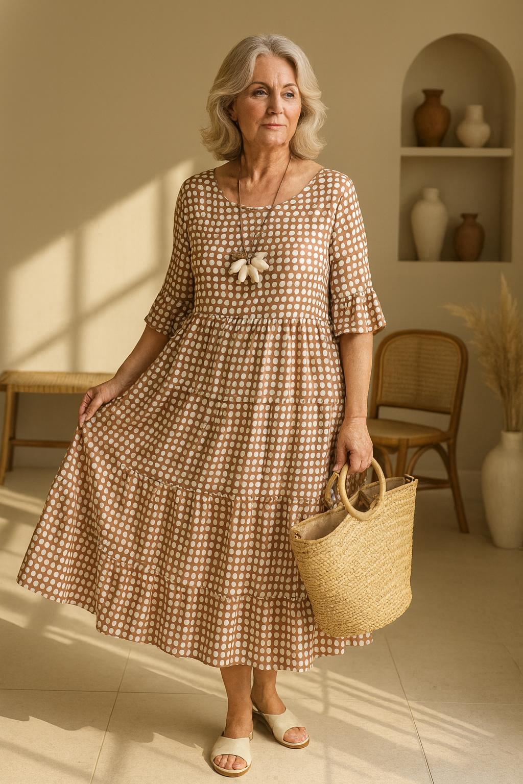 Classic feminine relaxed midi dress for women | Iris -1