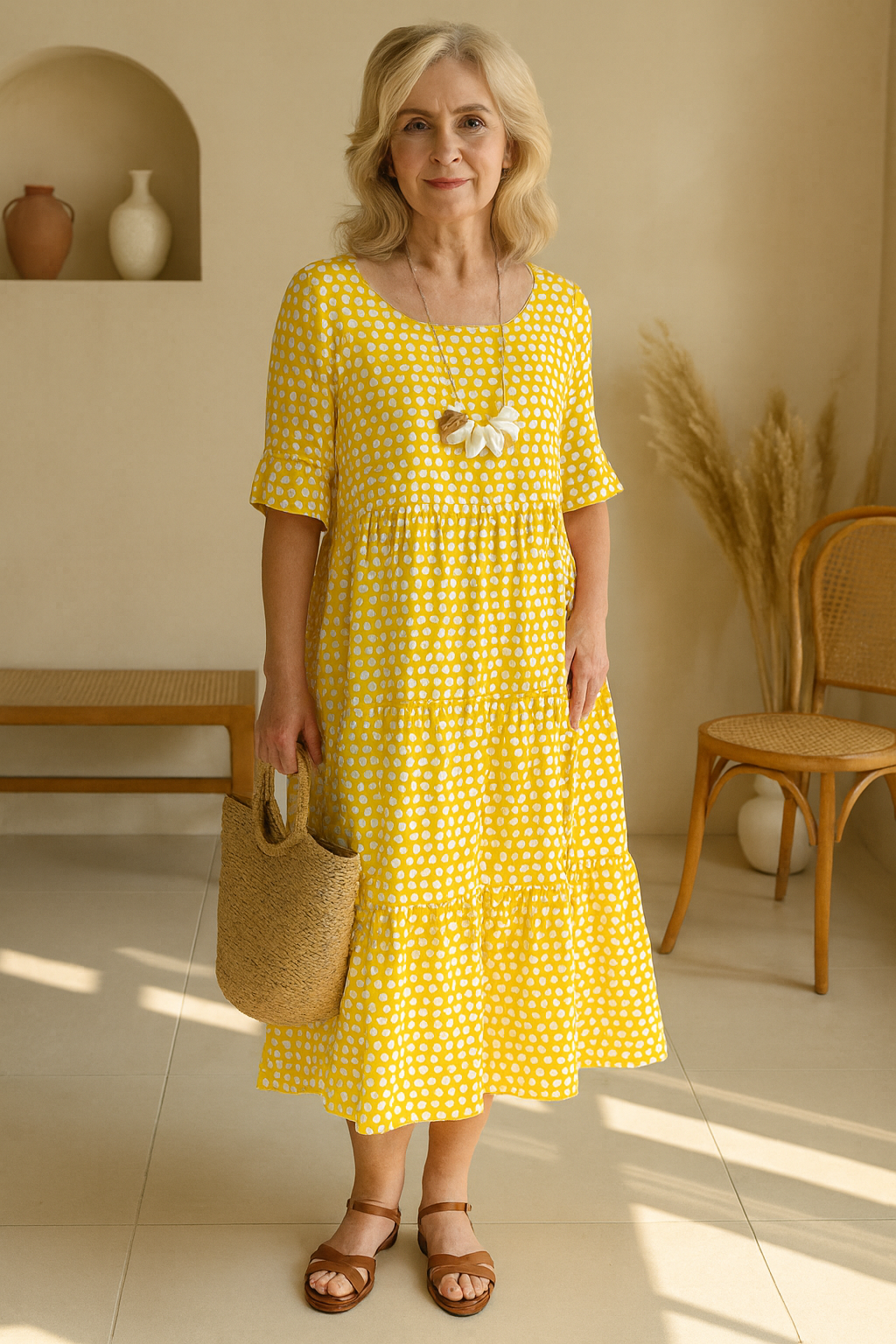 Classic feminine relaxed midi dress for women | Iris -6