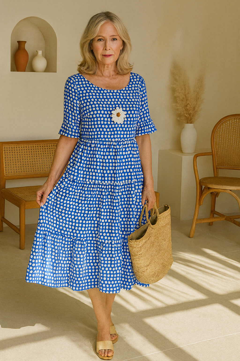 Classic feminine relaxed midi dress for women | Iris -8
