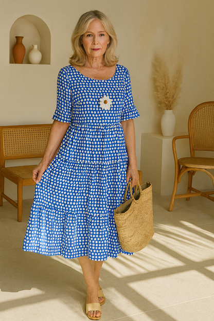 Classic feminine relaxed midi dress for women | Iris -8