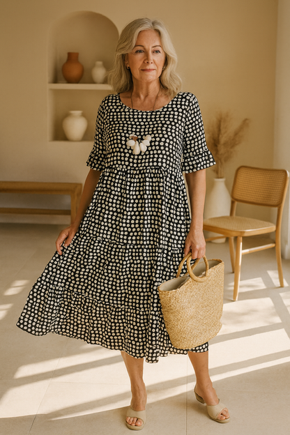 Classic feminine relaxed midi dress for women | Iris -3