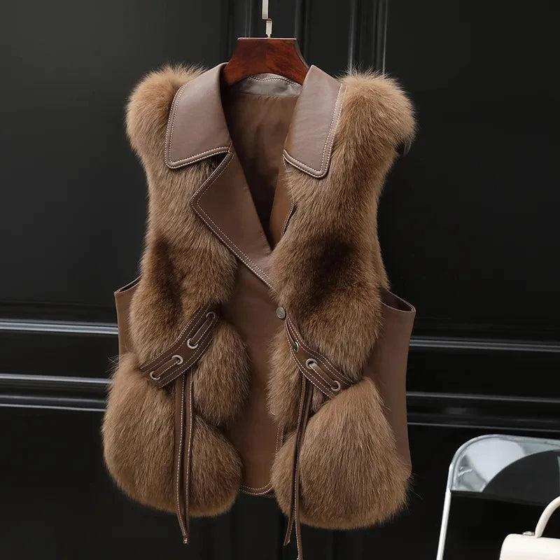 Elegant statement relaxed faux fur jacket for women | Nereida -2