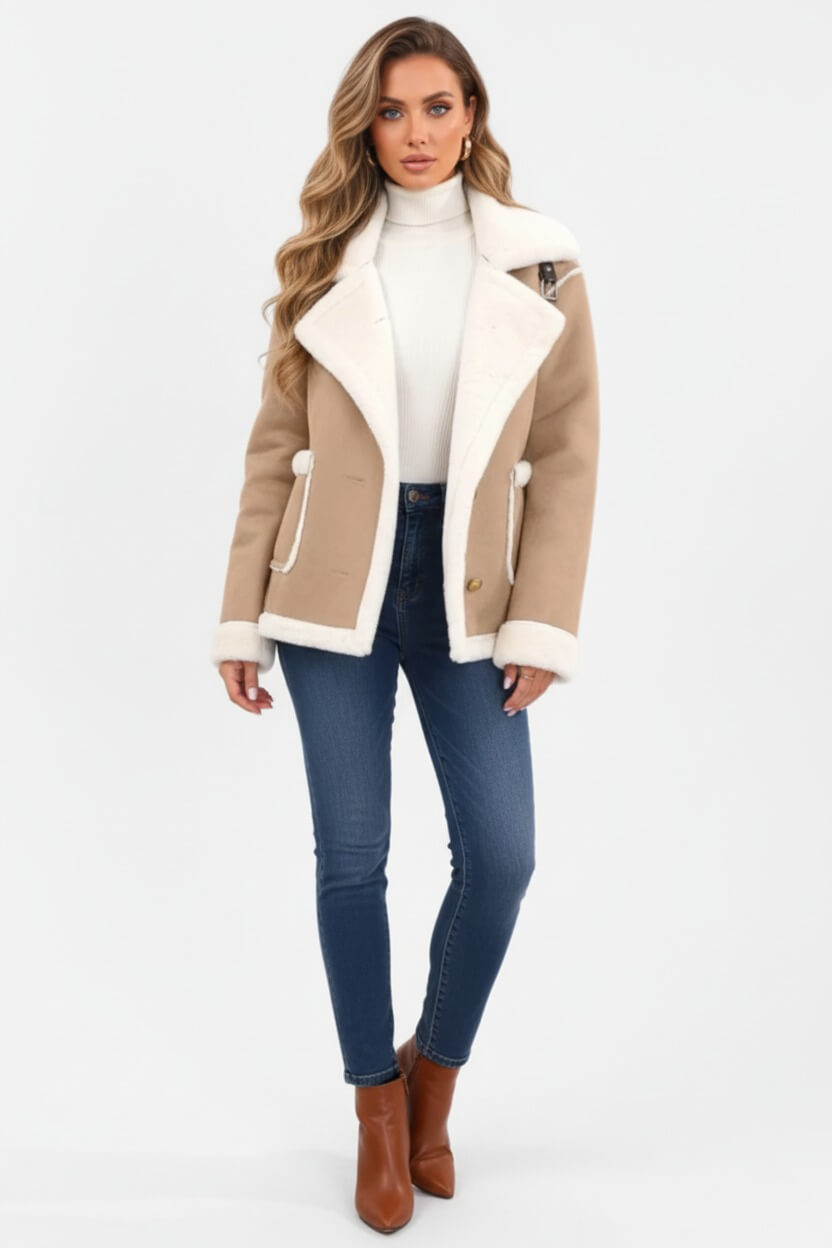 Elegant cosy warm faux fur jacket for women | Caurelle -3