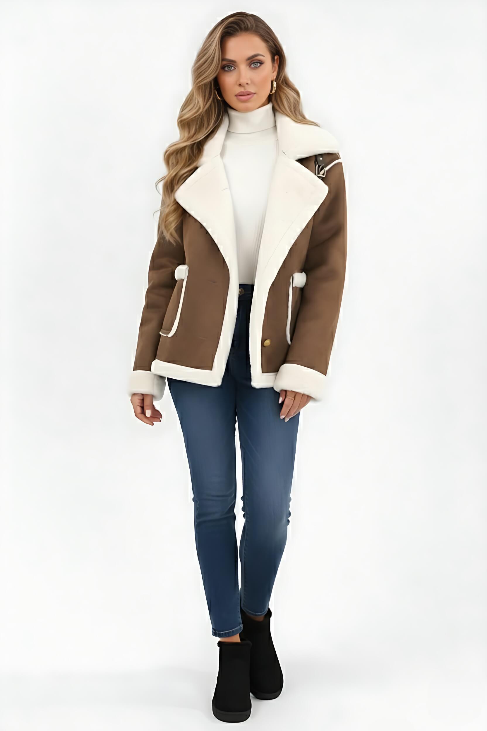 Elegant cosy warm faux fur jacket for women | Caurelle -5