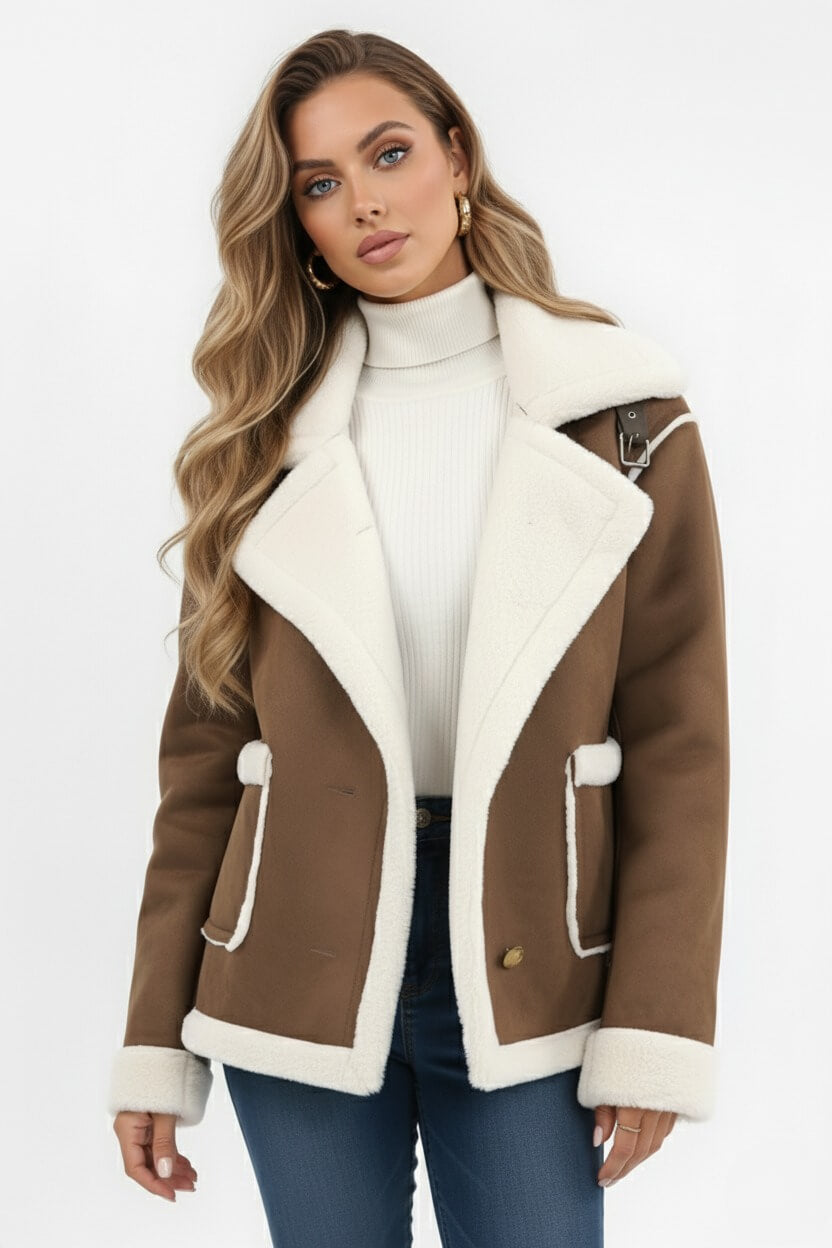 Elegant cosy warm faux fur jacket for women | Caurelle -4