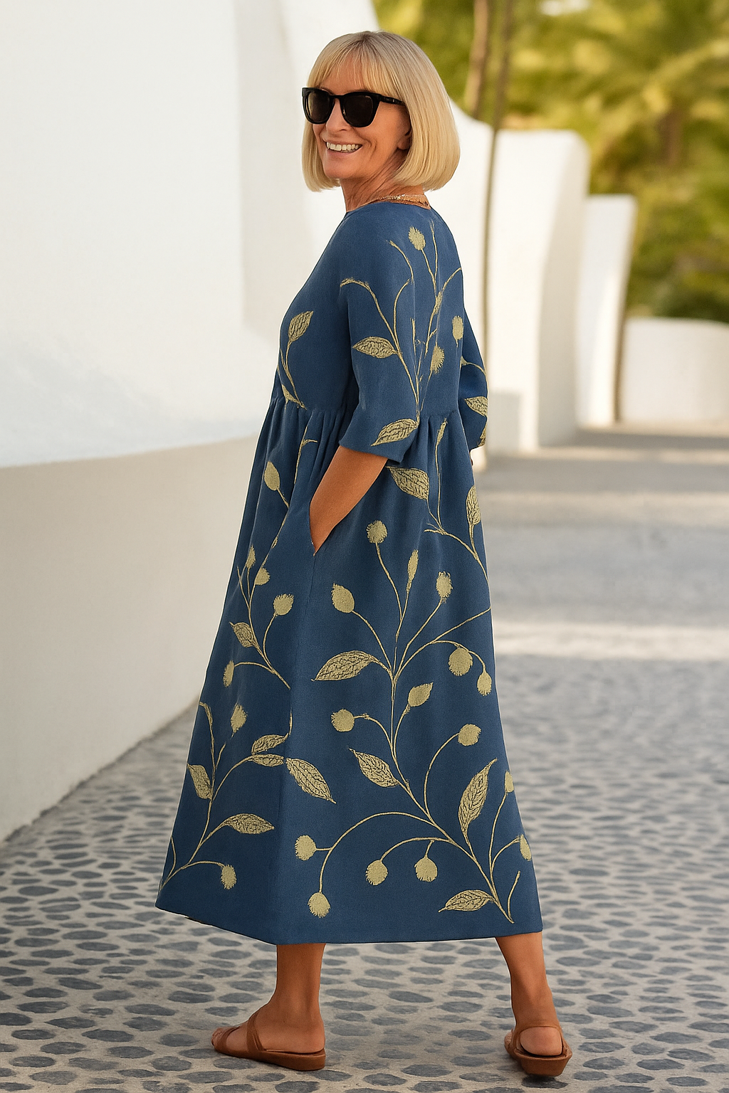 Classic everyday relaxed midi dress for women | Eliza -2