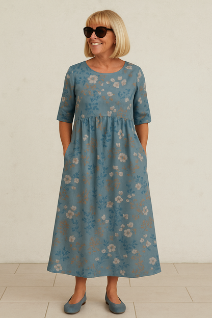 Classic everyday relaxed midi dress for women | Eliza -6