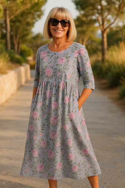 Classic everyday relaxed midi dress for women | Eliza -7