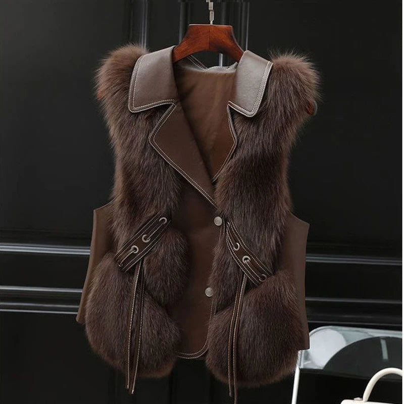 Elegant statement relaxed faux fur jacket for women | Nereida -3