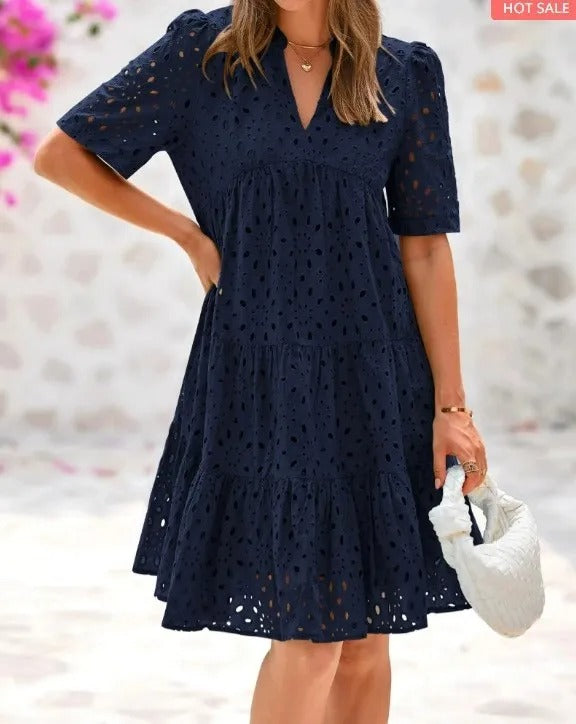 Classic elegant relaxed mini dress for women -8