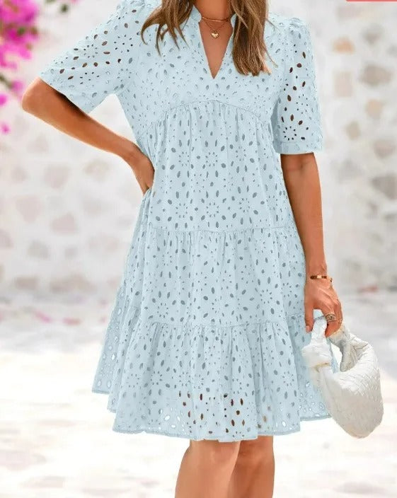 Classic elegant relaxed mini dress for women -12