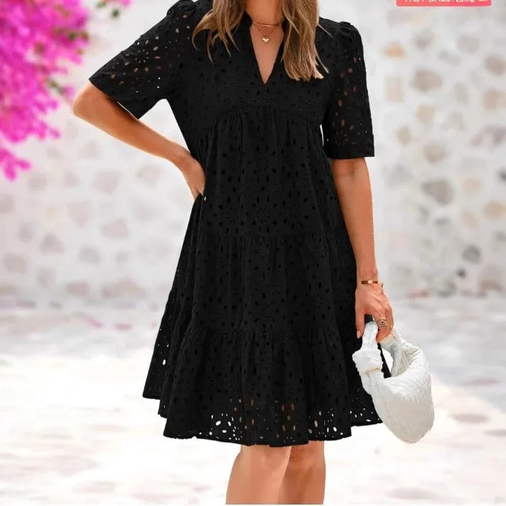 Classic elegant relaxed mini dress for women -13