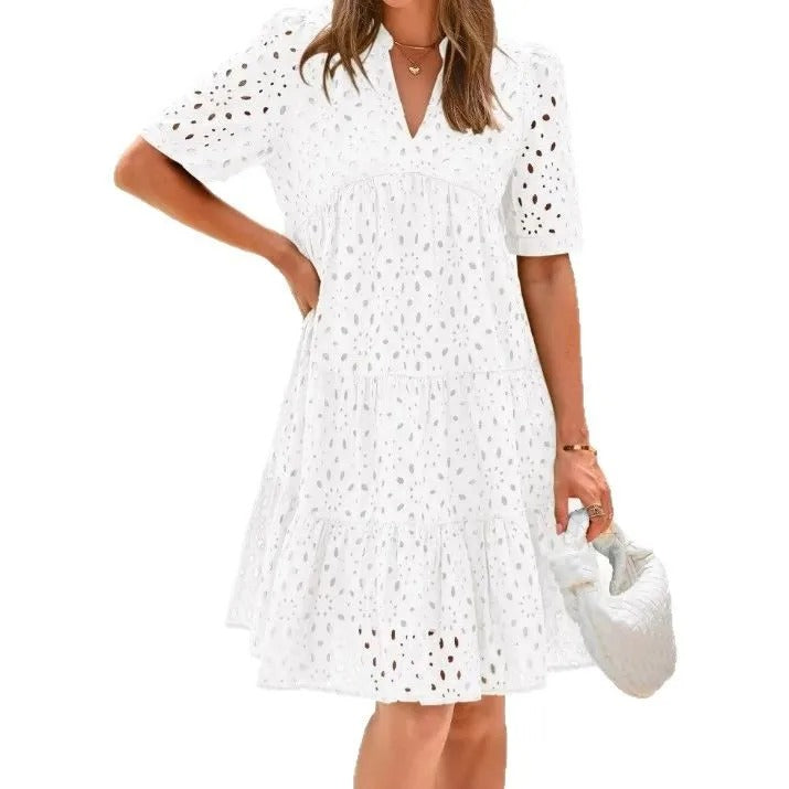 Classic elegant relaxed mini dress for women -11